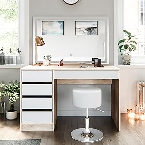 Sherry White Dressing Table with LED Mirror and Stool